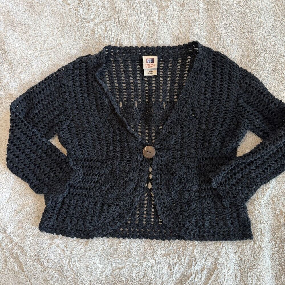 Faded Glory Vintage Crochet Cardigan Top Knit Y2k Size L 12/14